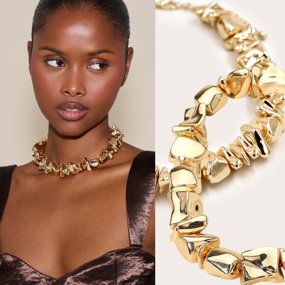 Acrylic Gold Digger Nugget Style Statement Necklace NEW NWT - Picture 1 of 4